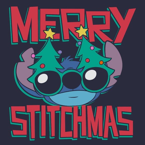 Large - Mens Merry Stitchmas Short Sleeve Crewneck Jersey - Navy Blue - Picture 1 of 5